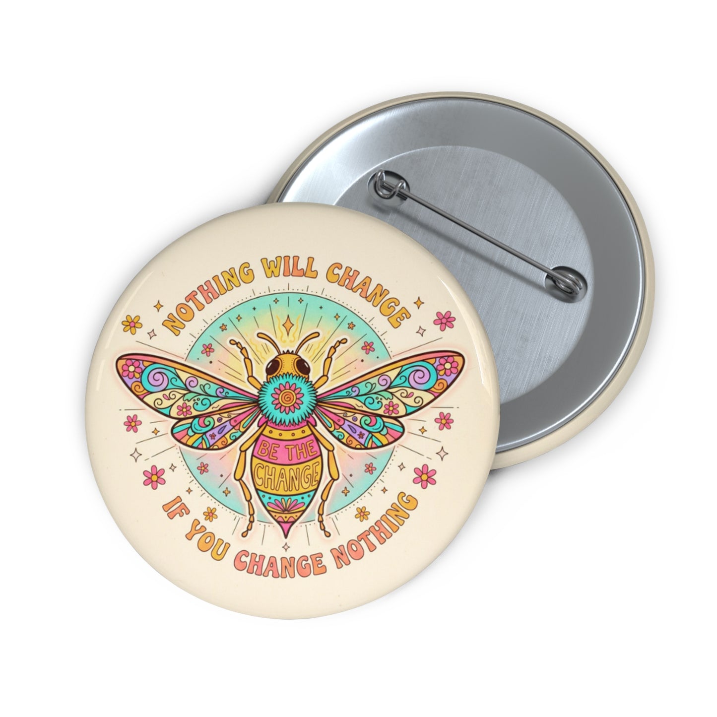 Colorful Bee Inspirational Pin Buttons for Change