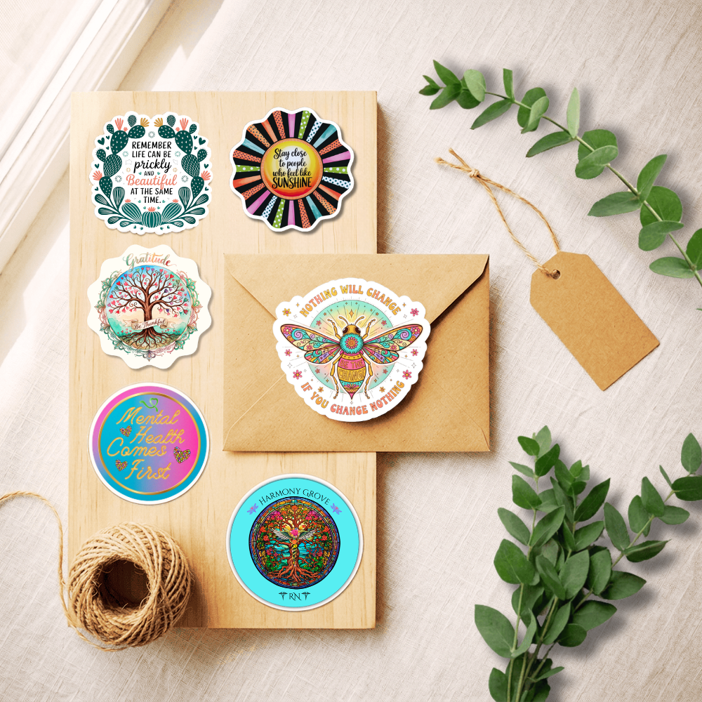"Vinyl Mental Health Sticker Bundle" | 6 Pack Stickers 3.5" | Positive Affirmation Decals | Nurse Gift | Self Care Journal Laptop