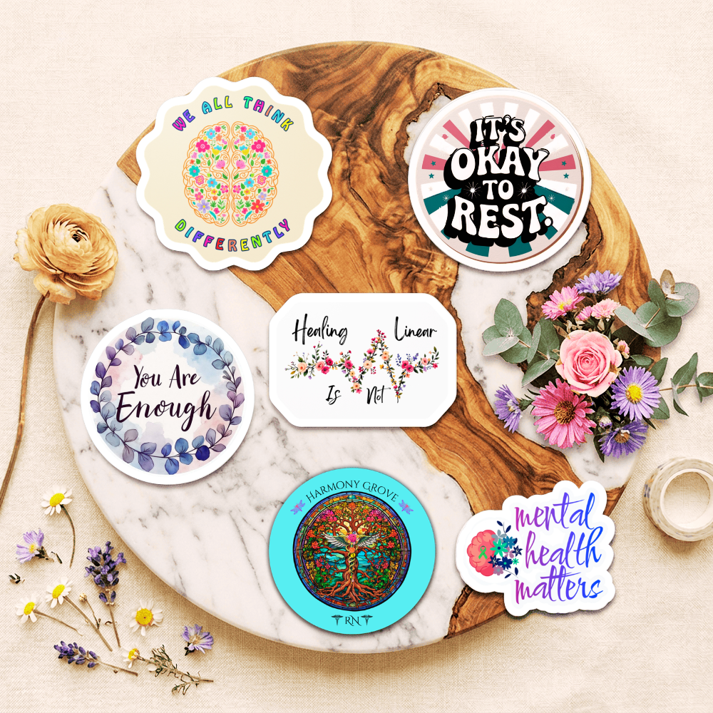 "Vinyl Mental Health Sticker Bundle" | Positive Affirmation Decals | Self Care Stickers | Nurse Gift | 6 Pack